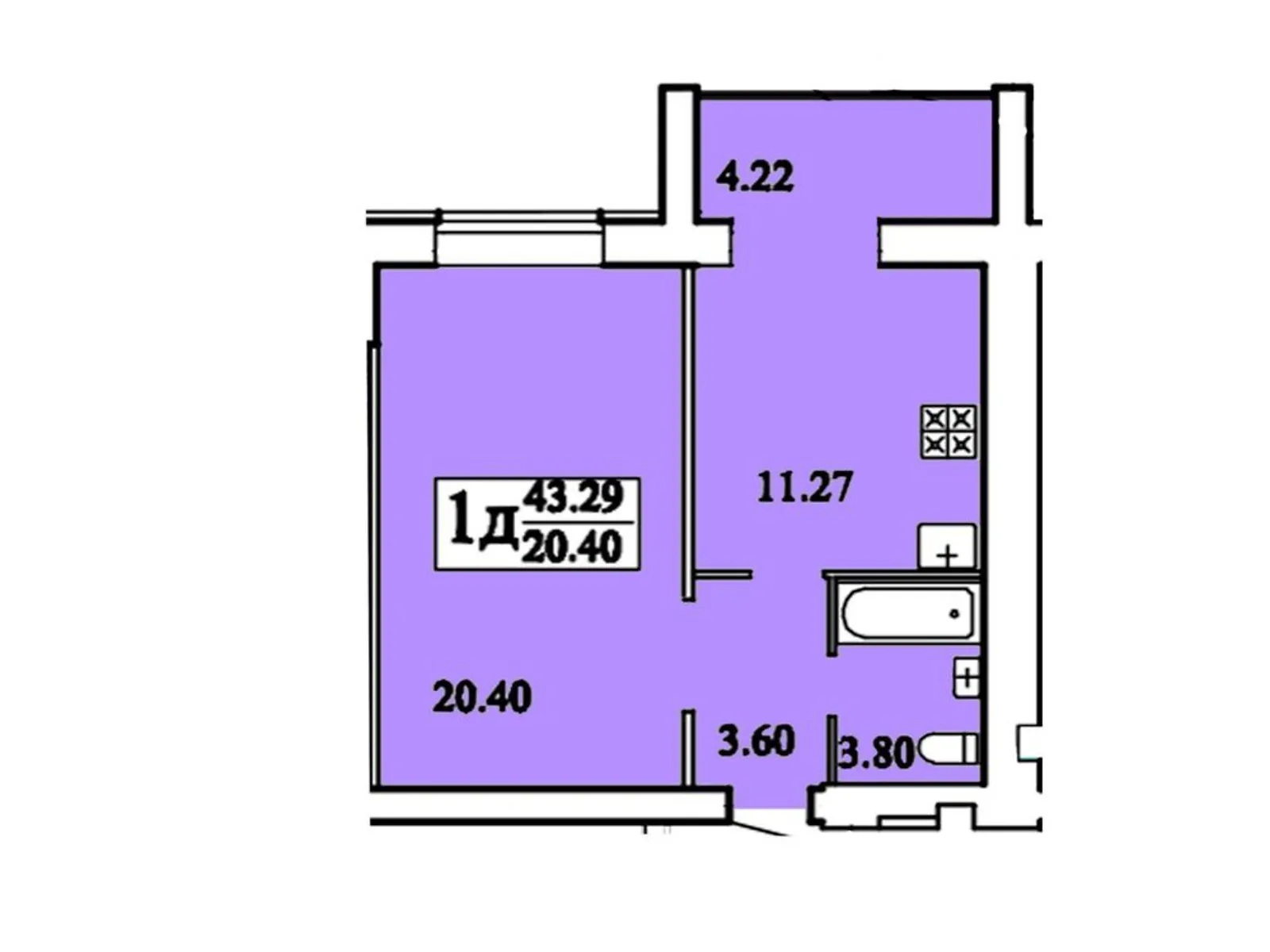 Продається 1-кімнатна квартира 43.5 кв. м у Хмельницькому, цена: 29799 $ - фото 1