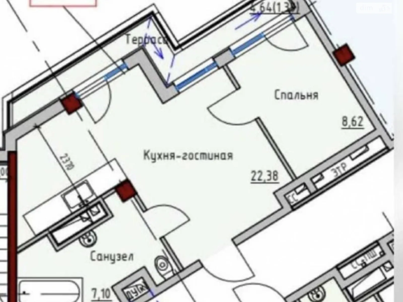 Продається 1-кімнатна квартира 39.45 кв. м у Одесі, вул. Софіївська - фото 1