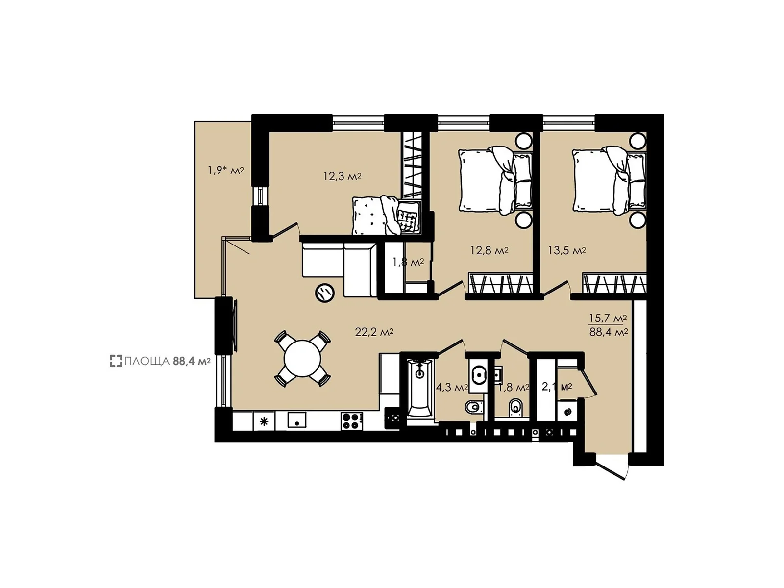 Продається 3-кімнатна квартира 88.4 кв. м у Сокільниках, цена: 97240 $ - фото 1