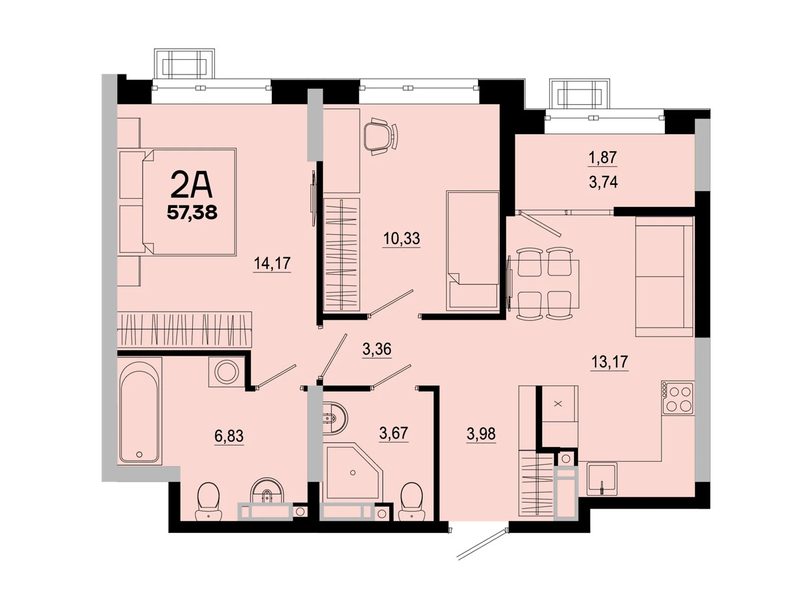 Продается 2-комнатная квартира 57.38 кв. м в Киеве, ул. Николая Кибальчича, 1 - фото 1