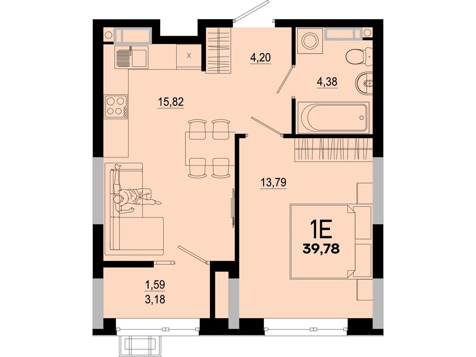 Продается 1-комнатная квартира 39.78 кв. м в Киеве, ул. Николая Кибальчича, 1 - фото 1