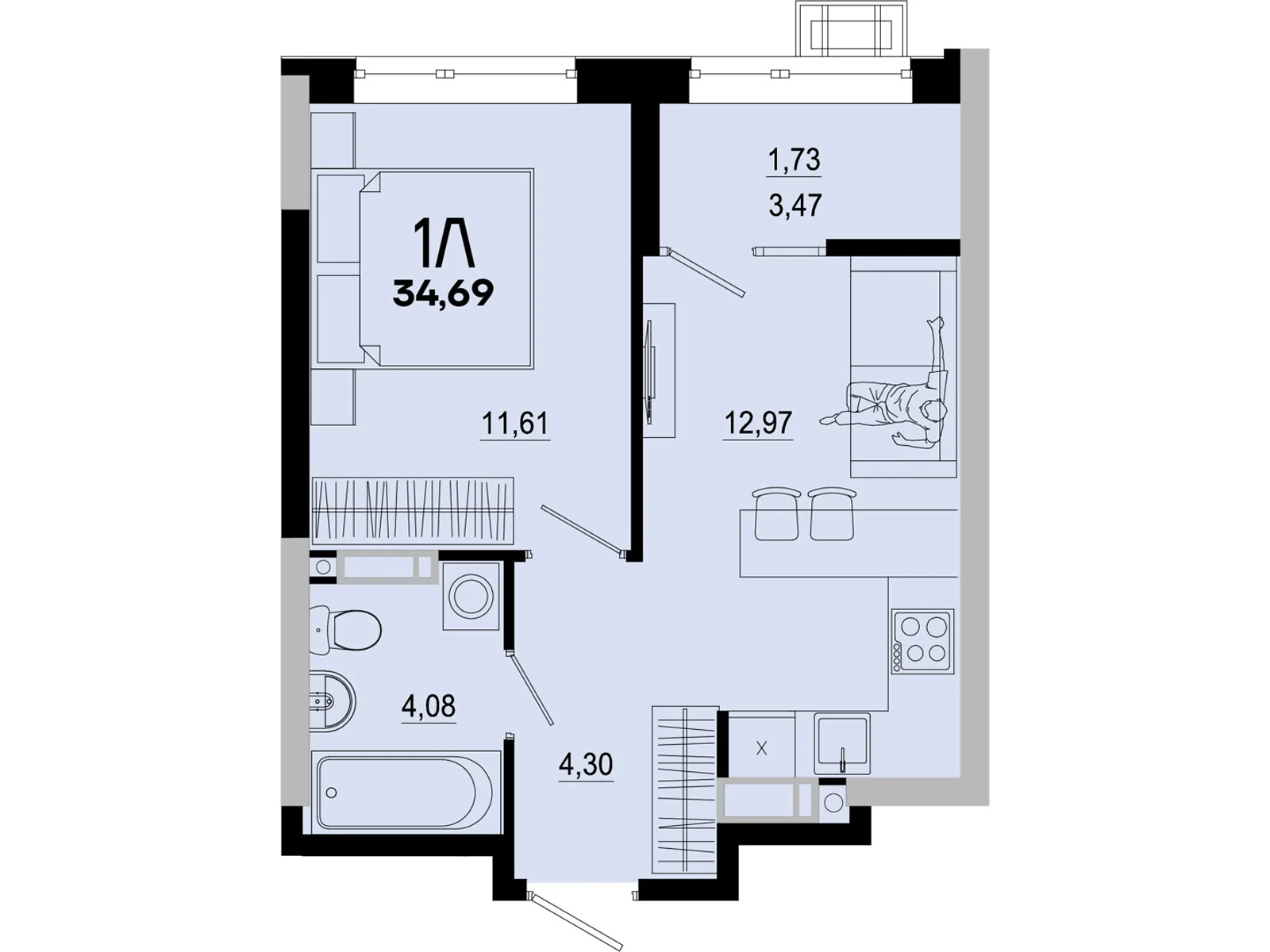 Продается 1-комнатная квартира 34.69 кв. м в Киеве, ул. Николая Кибальчича, 1 - фото 1