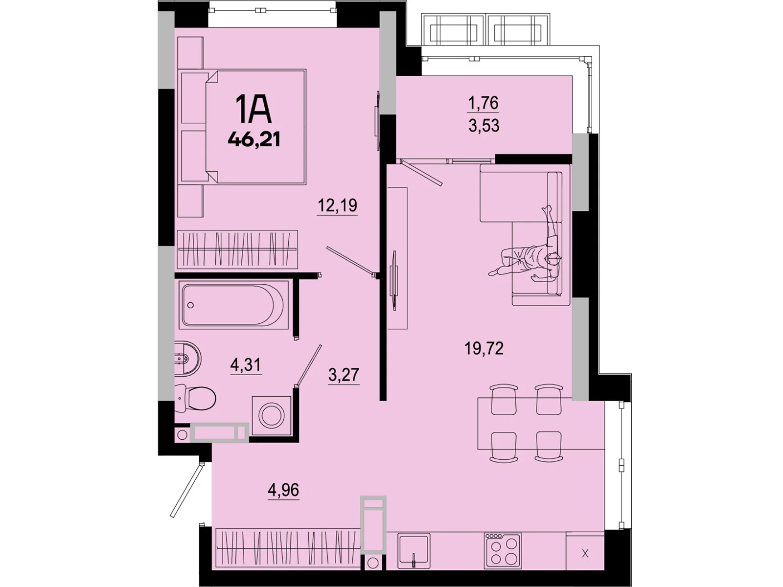 Продается 1-комнатная квартира 46.21 кв. м в Киеве, ул. Николая Кибальчича, 1 - фото 1