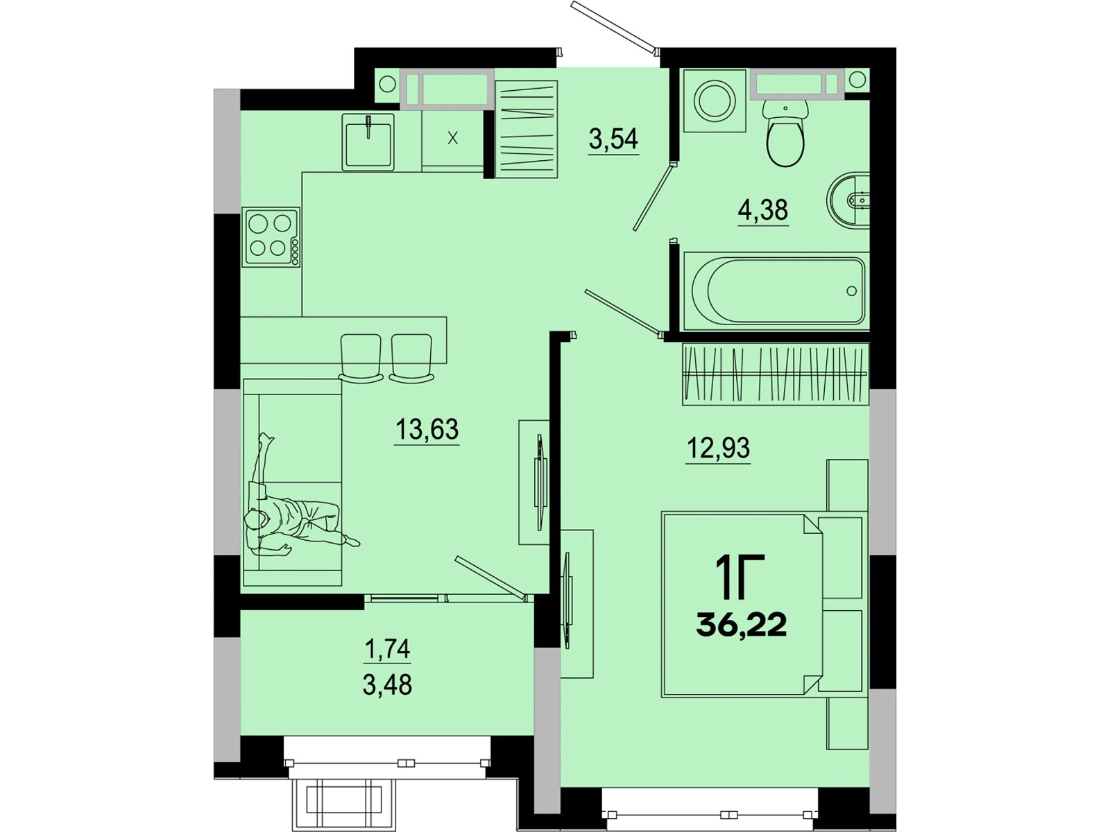 Продается 1-комнатная квартира 36.22 кв. м в Киеве, ул. Николая Кибальчича, 1 - фото 1