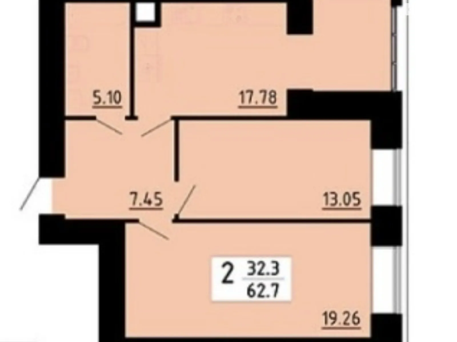 2-кімнатна квартира 62.7 кв. м у Тернополі, вул. Академіка Сергія Корольова, 7Б - фото 1