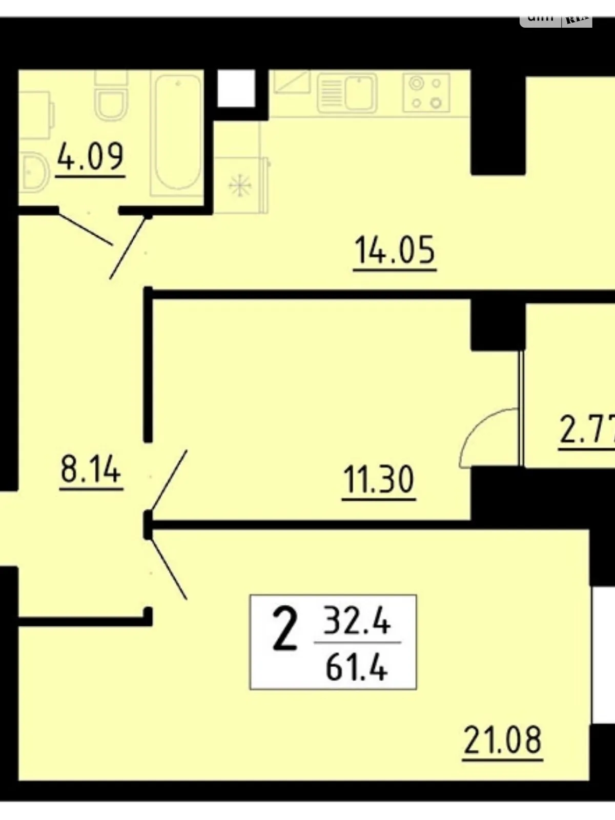 2-кімнатна квартира 61.4 кв. м у Тернополі, вул. Академіка Сергія Корольова, 7Б - фото 1