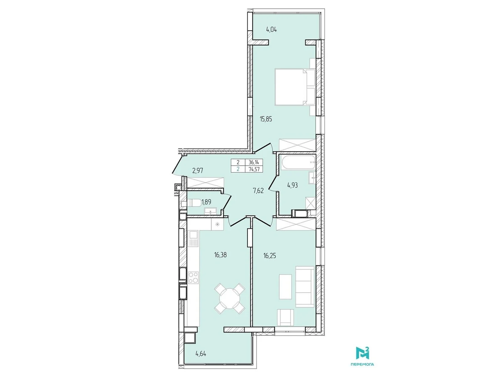 Продается 2-комнатная квартира 74.57 кв. м в Хмельницком, ул. Победы, 8А - фото 1