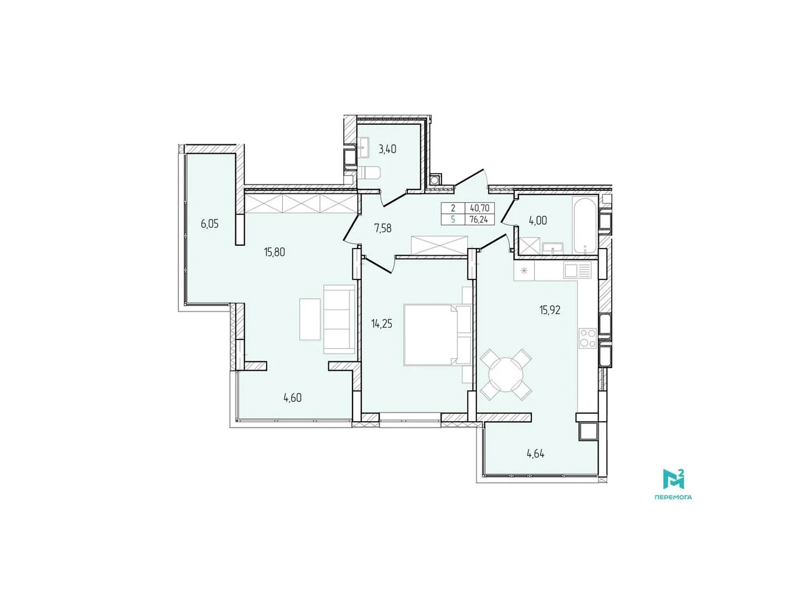 Продається 2-кімнатна квартира 76.24 кв. м у Хмельницькому, цена: 65505 $ - фото 1