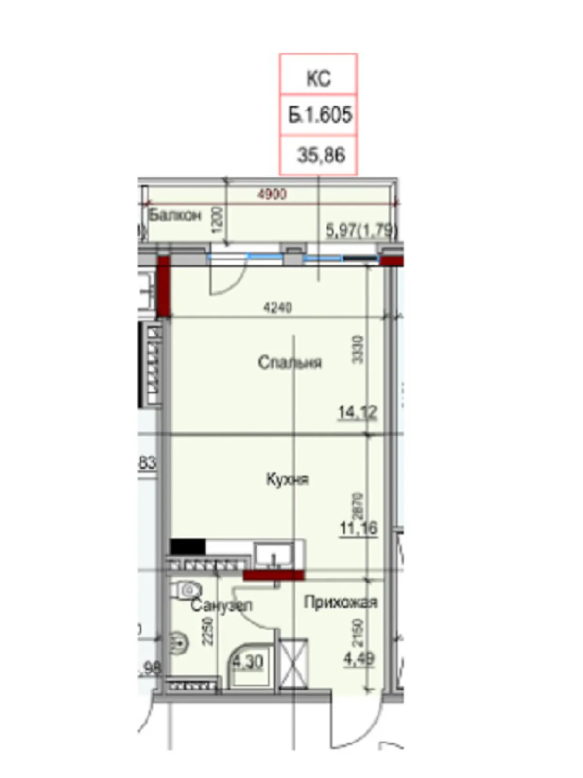 Продается 1-комнатная квартира 35.8 кв. м в Одессе, ул. Дачная, 28Б - фото 1