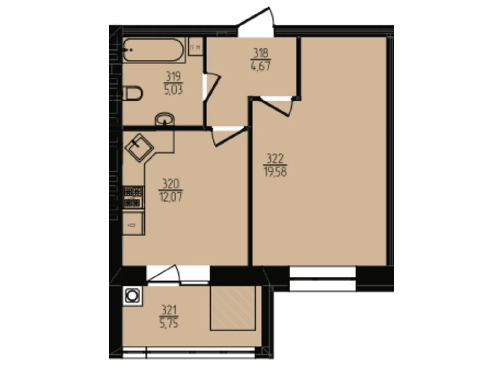 Продается 1-комнатная квартира 47.1 кв. м в Хмельницком, цена: 36366 $ - фото 1