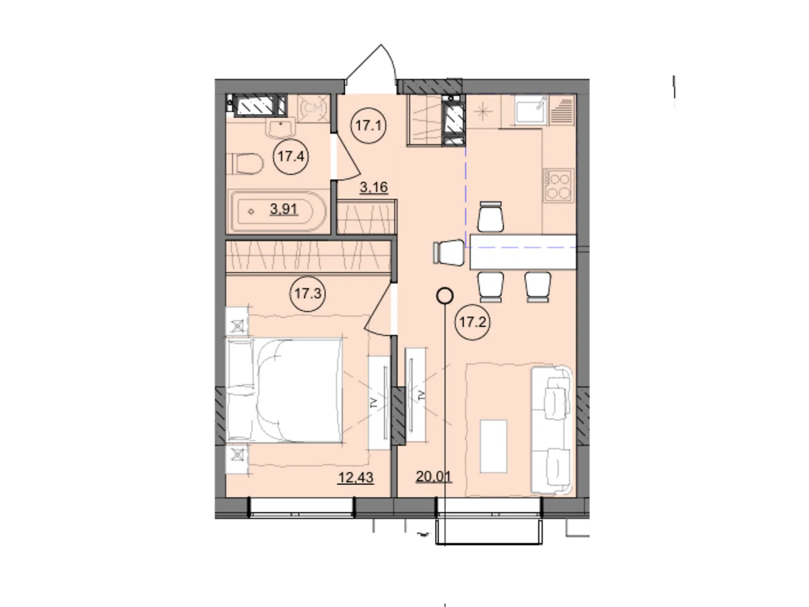 Продается 1-комнатная квартира 39.51 кв. м в Одессе, ул. Академика Сахарова - фото 1