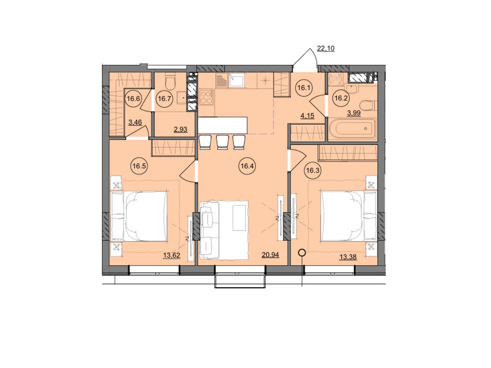 Продается 2-комнатная квартира 62.61 кв. м в Одессе, ул. Академика Сахарова - фото 1