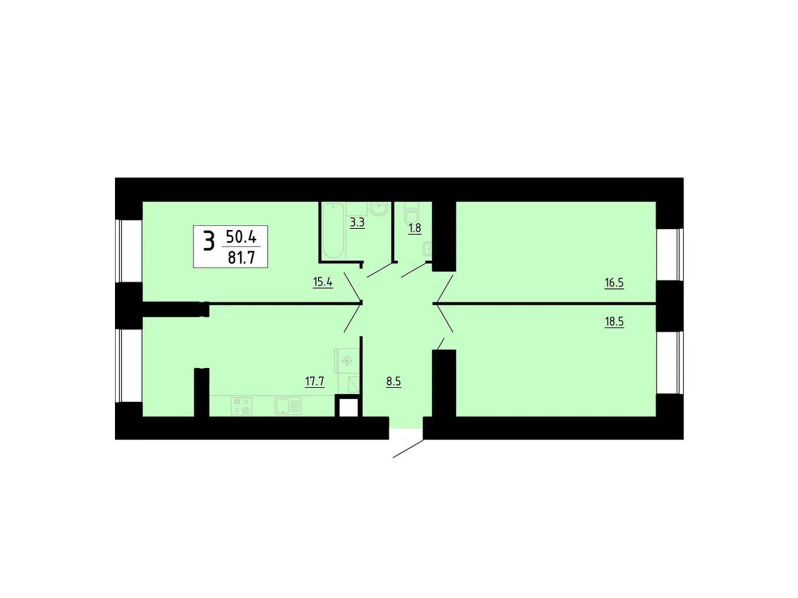 3-комнатная квартира 81.7 кв. м в Тернополе, ул. Академика Сергея Королева, 7Б - фото 1