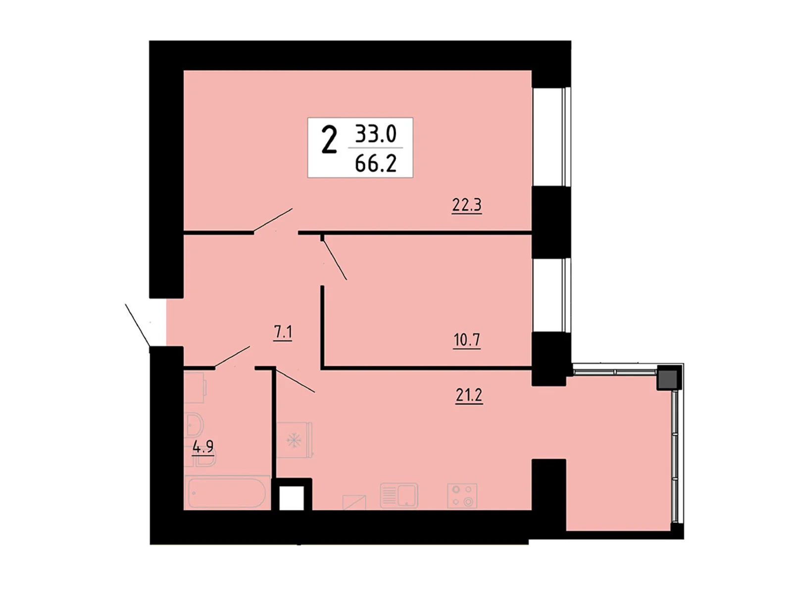 2-комнатная квартира 66.2 кв. м в Тернополе, ул. Академика Сергея Королева, 7Б - фото 1