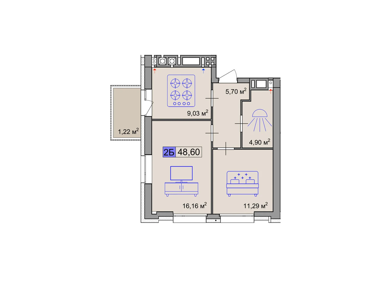 Продается 2-комнатная квартира 48.6 кв. м в Черкассах, ул. Маламужа Александра, 31 - фото 1
