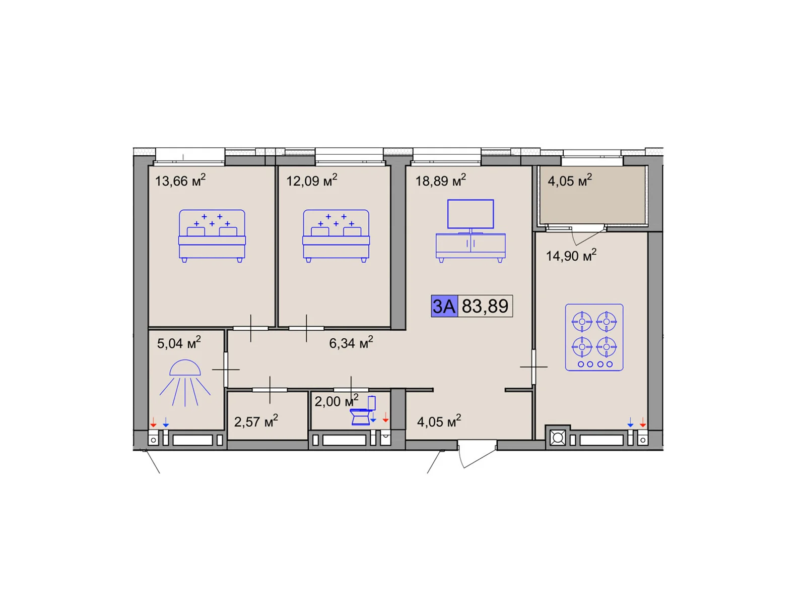 Продается 3-комнатная квартира 83.89 кв. м в Черкассах, ул. Маламужа Александра, 31 - фото 1