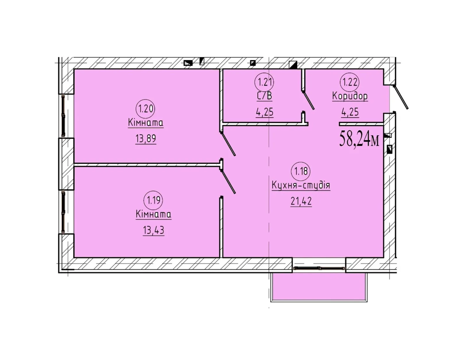 Продается 2-комнатная квартира 58.24 кв. м в Петрикове, ул. Коновальца - фото 1