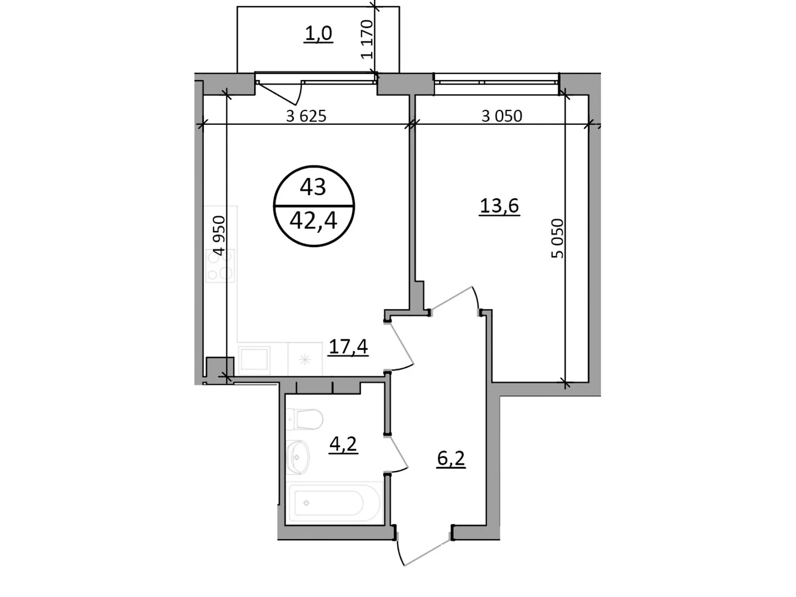 Продається 1-кімнатна квартира 42.4 кв. м у Брюховичах, вул. Львівська, 92 - фото 1