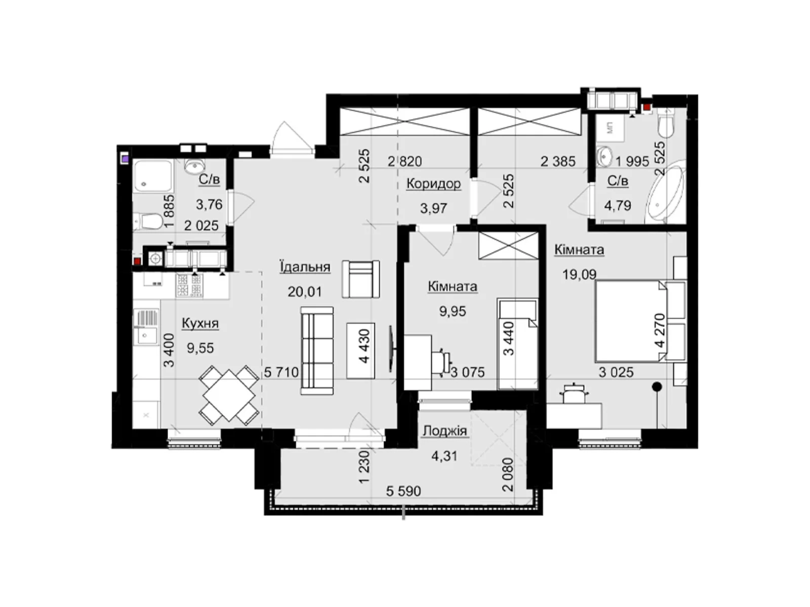 Продается 2-комнатная квартира 77.49 кв. м в Львове, ул. Пасечная, 154 - фото 1