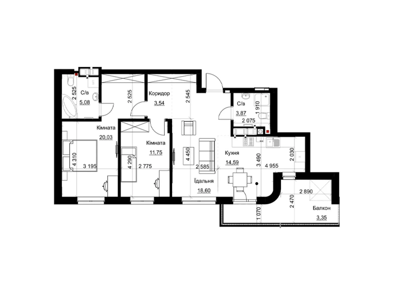 Продается 2-комнатная квартира 80.81 кв. м в Львове, ул. Пасечная, 154 - фото 1