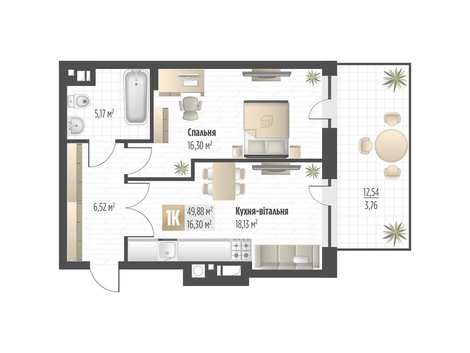 Продается 1-комнатная квартира 49.88 кв. м в Львове, ул. Орлика, 52 - фото 1