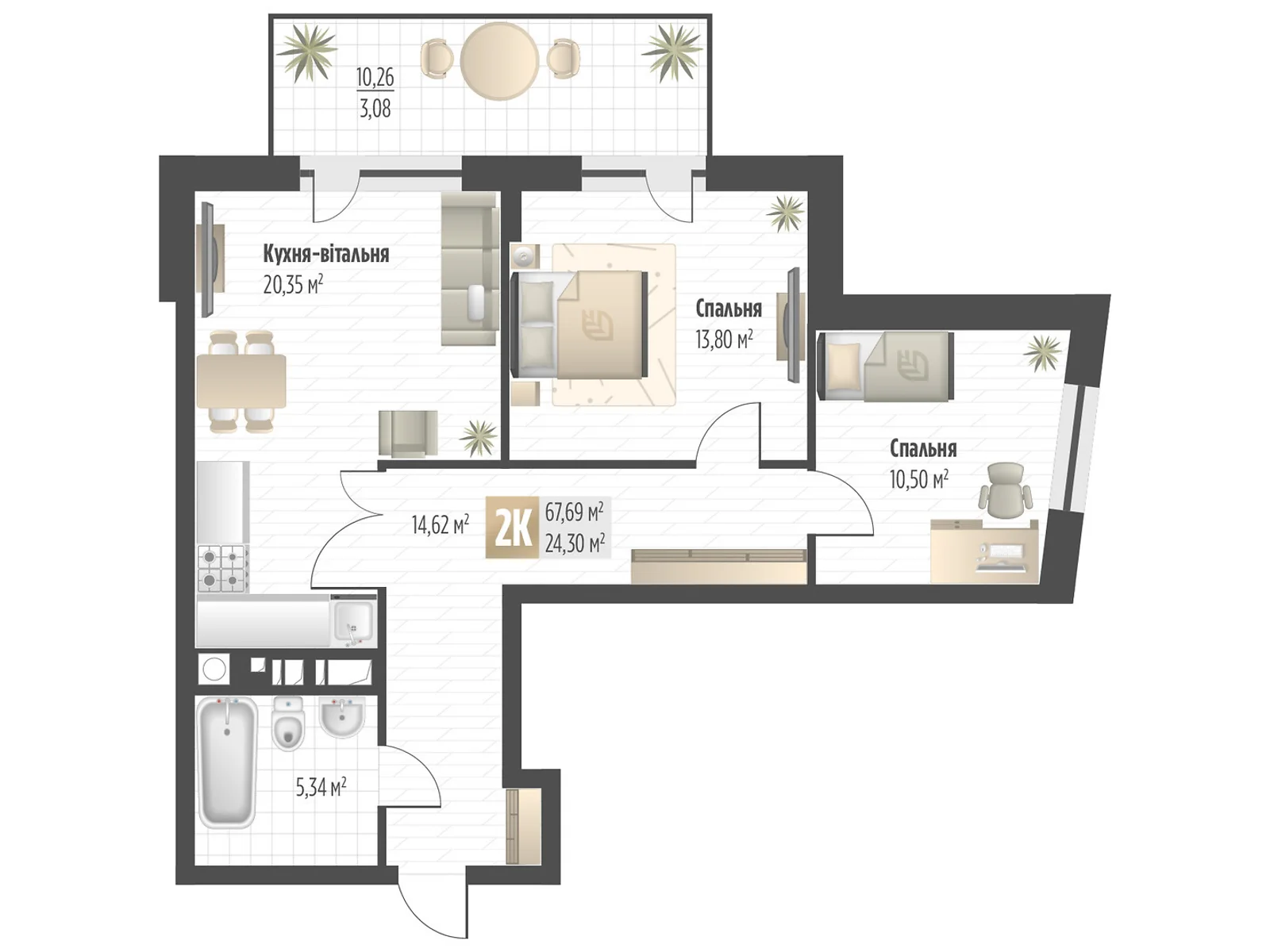 Продается 2-комнатная квартира 67.69 кв. м в Львове, ул. Орлика, 52 - фото 1