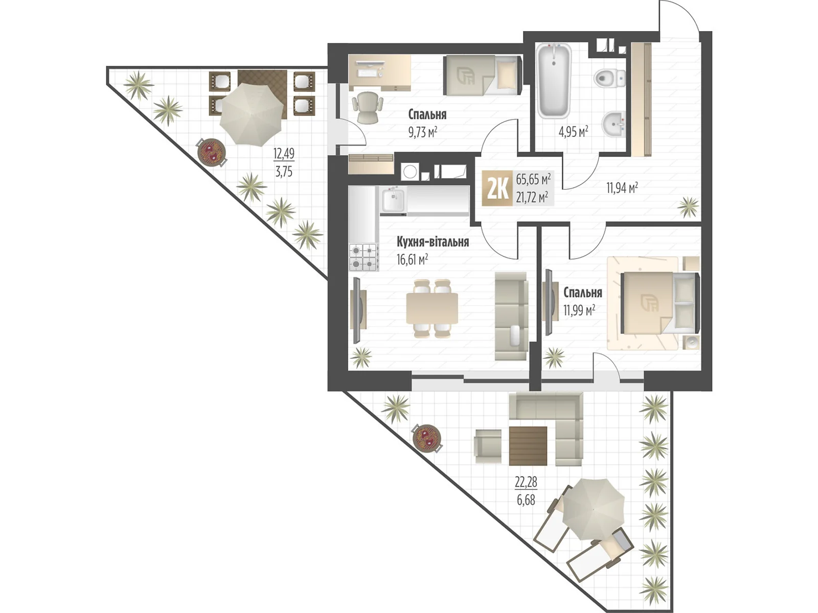 Продается 2-комнатная квартира 65.65 кв. м в Львове, ул. Орлика, 52 - фото 1