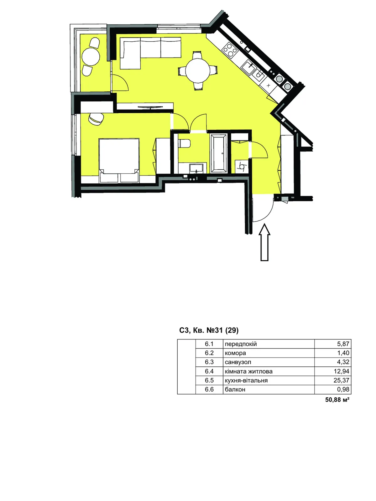 Продається 1-кімнатна квартира 50.88 кв. м у Мукачеві, вул. Олександра Духновича, 14В - фото 1