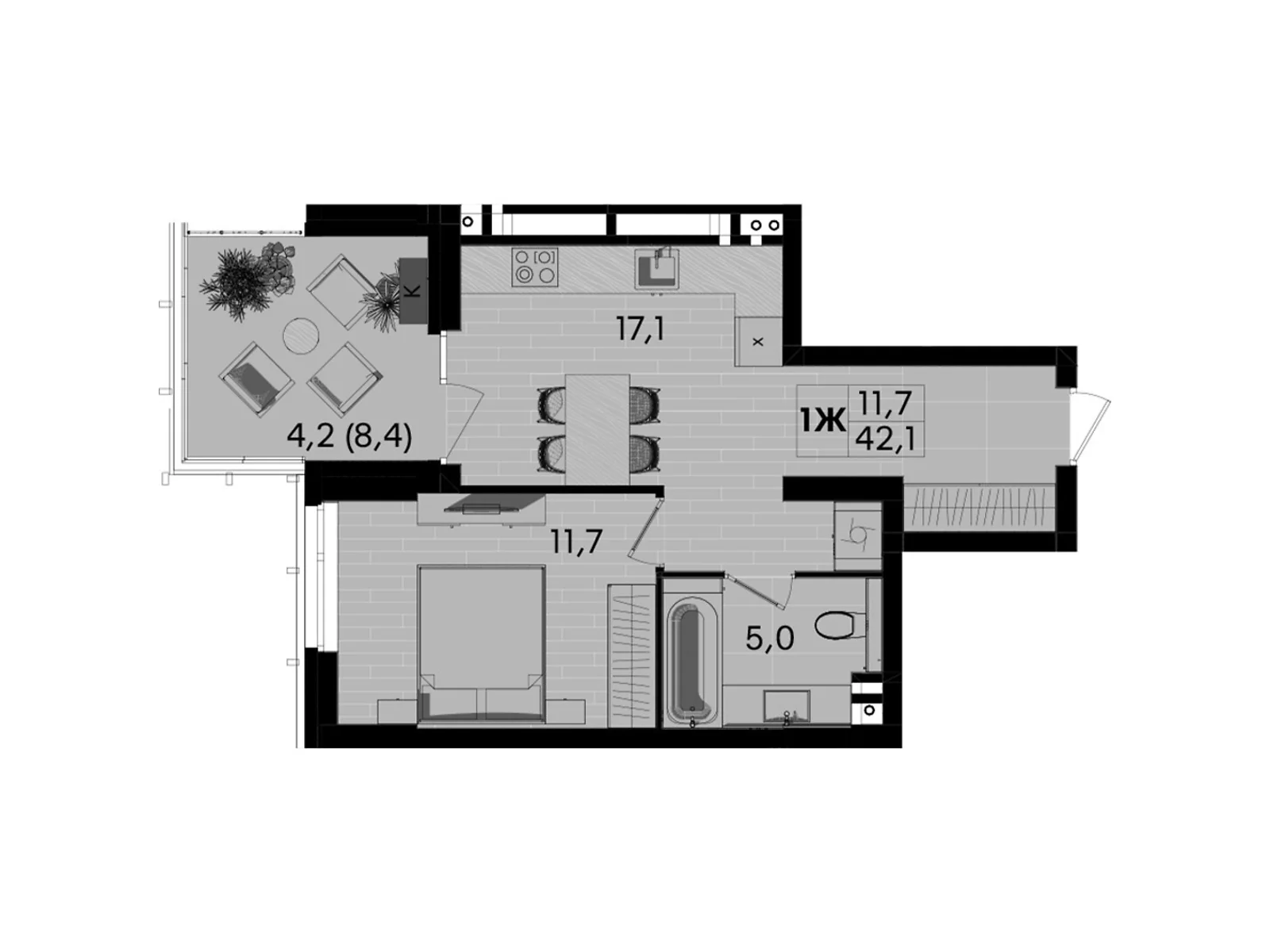 Продается 1-комнатная квартира 42.1 кв. м в Виннице, ул. Келецкая, 1 - фото 1