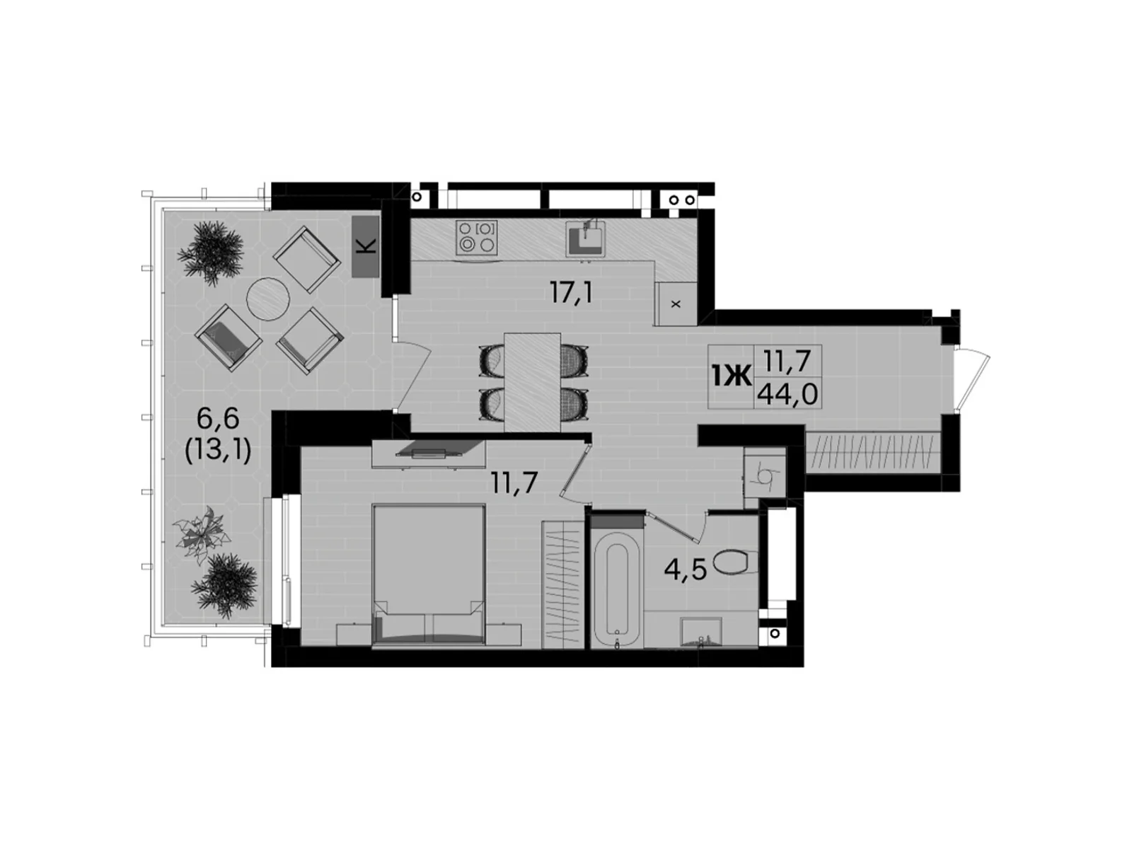 Продается 1-комнатная квартира 44 кв. м в Виннице, ул. Келецкая, 1 - фото 1