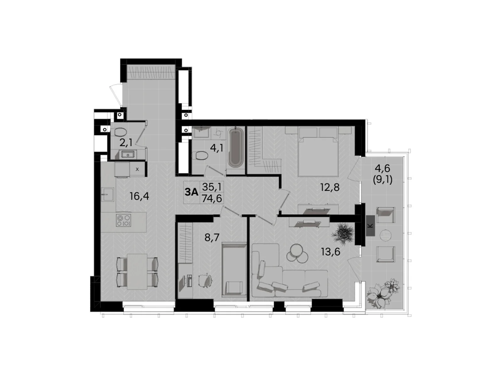 Продается 3-комнатная квартира 74.6 кв. м в Виннице, ул. Келецкая, 1 - фото 1