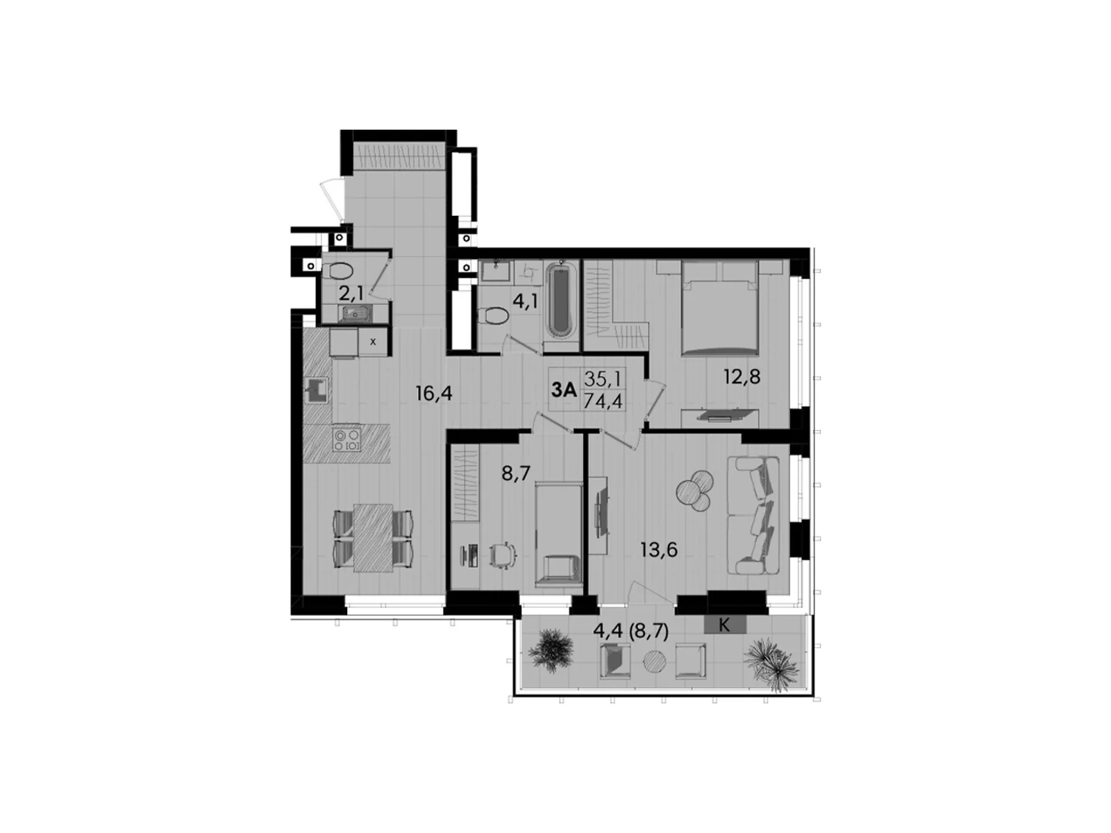 Продается 3-комнатная квартира 74.4 кв. м в Виннице, ул. Келецкая, 1 - фото 1