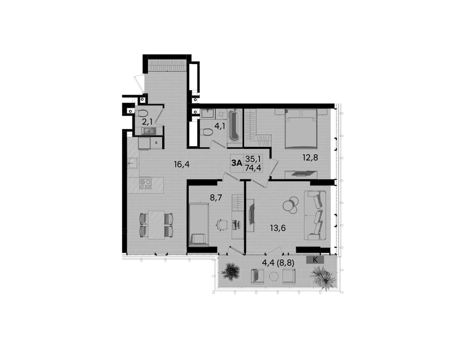 Продается 3-комнатная квартира 74.4 кв. м в Виннице, ул. Келецкая, 1 - фото 1