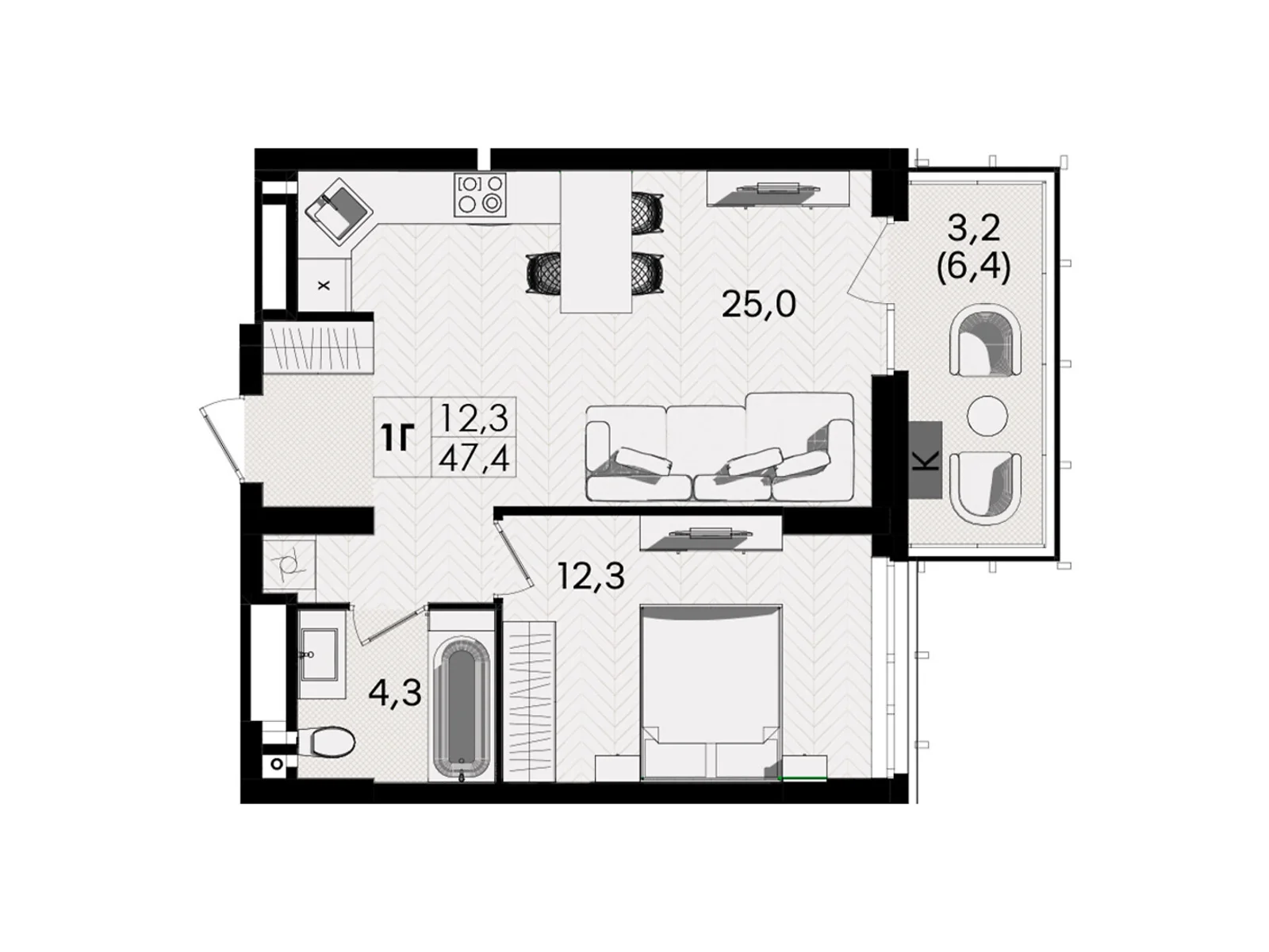Продается 1-комнатная квартира 47.4 кв. м в Виннице, ул. Келецкая, 1 - фото 1