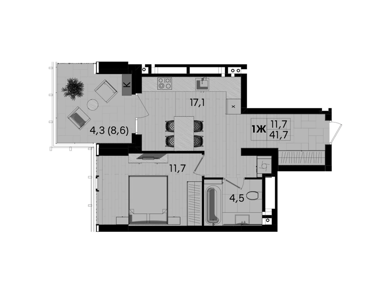 Продается 1-комнатная квартира 41.7 кв. м в Виннице, ул. Келецкая, 1 - фото 1
