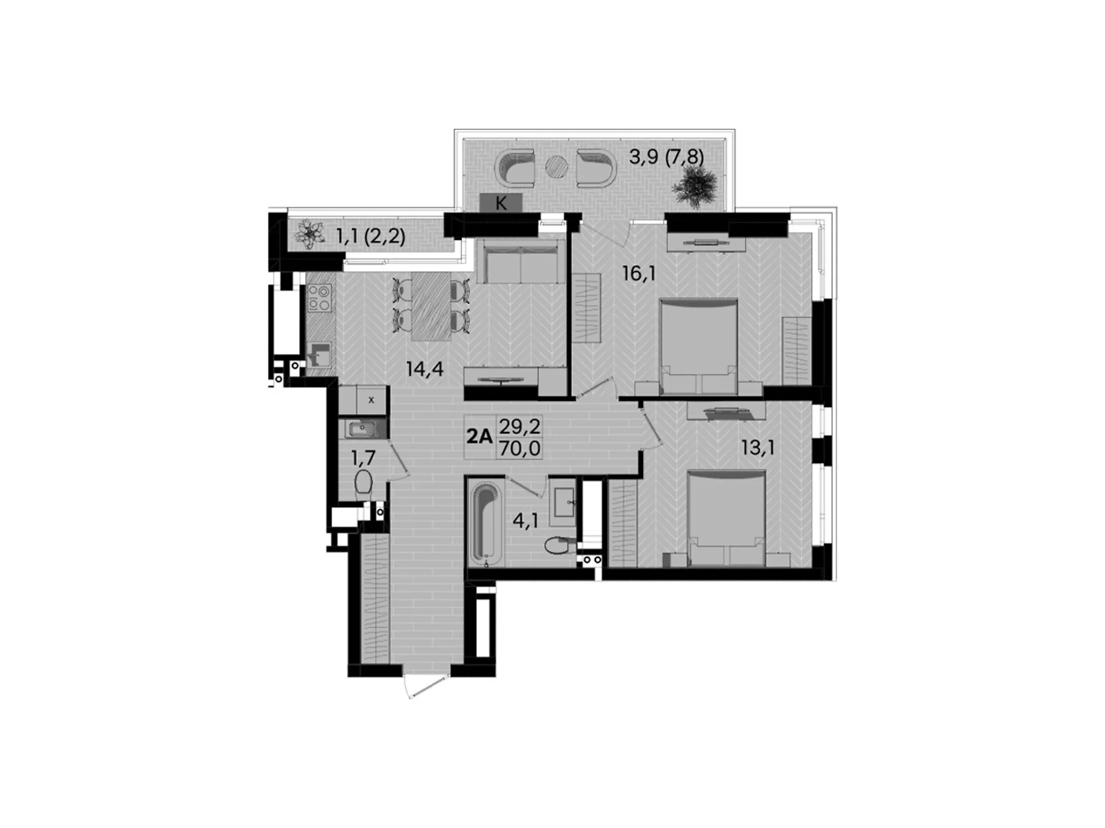 Продается 2-комнатная квартира 70 кв. м в Виннице, ул. Келецкая, 1 - фото 1