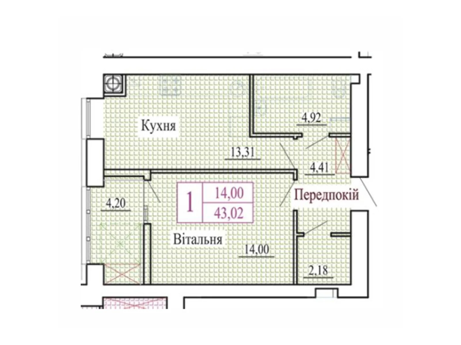 1-комнатная квартира 43.02 кв. м в Луцке, ул. Христианская, 42 - фото 1