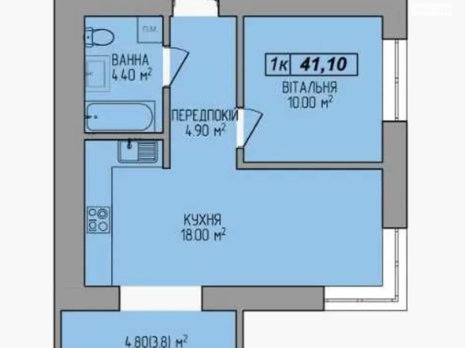 Продається 1-кімнатна квартира 43.1 кв. м у Івано-Франківську, вул. Миру, 100А - фото 1