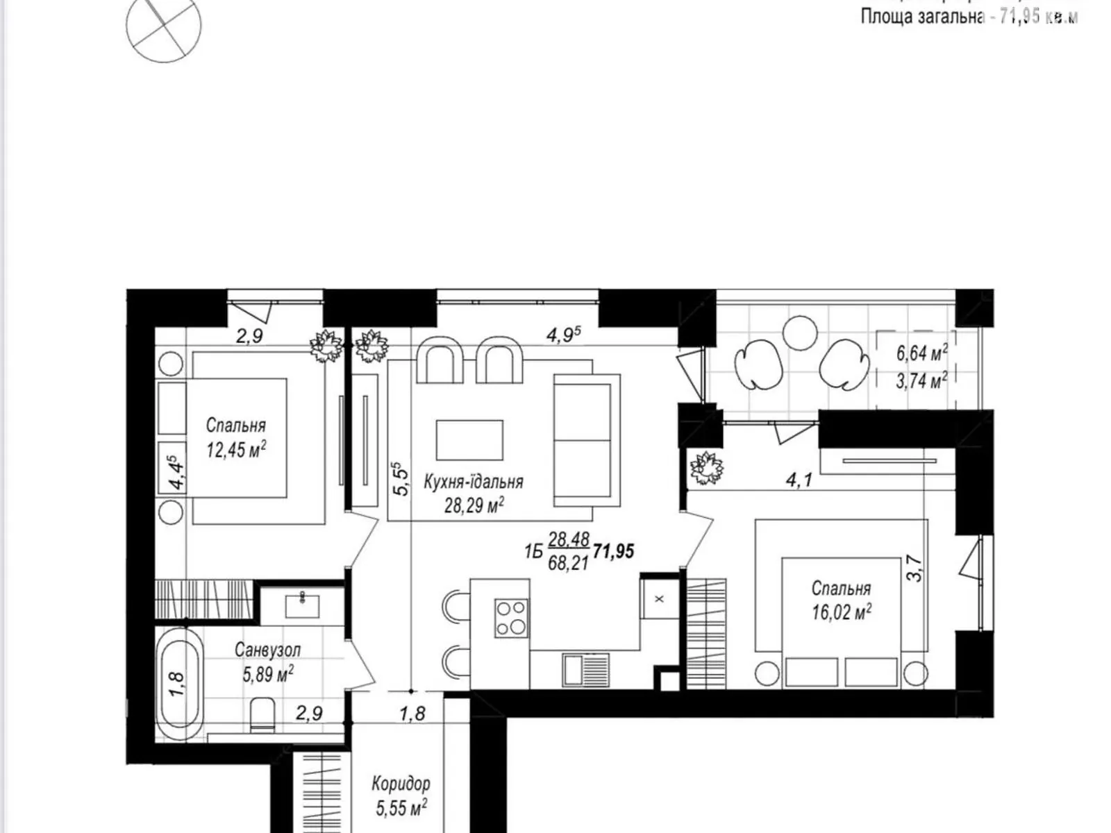 Продается 2-комнатная квартира 71.95 кв. м в Хмельницком, ул. 1-я Отрадная, 3 - фото 1