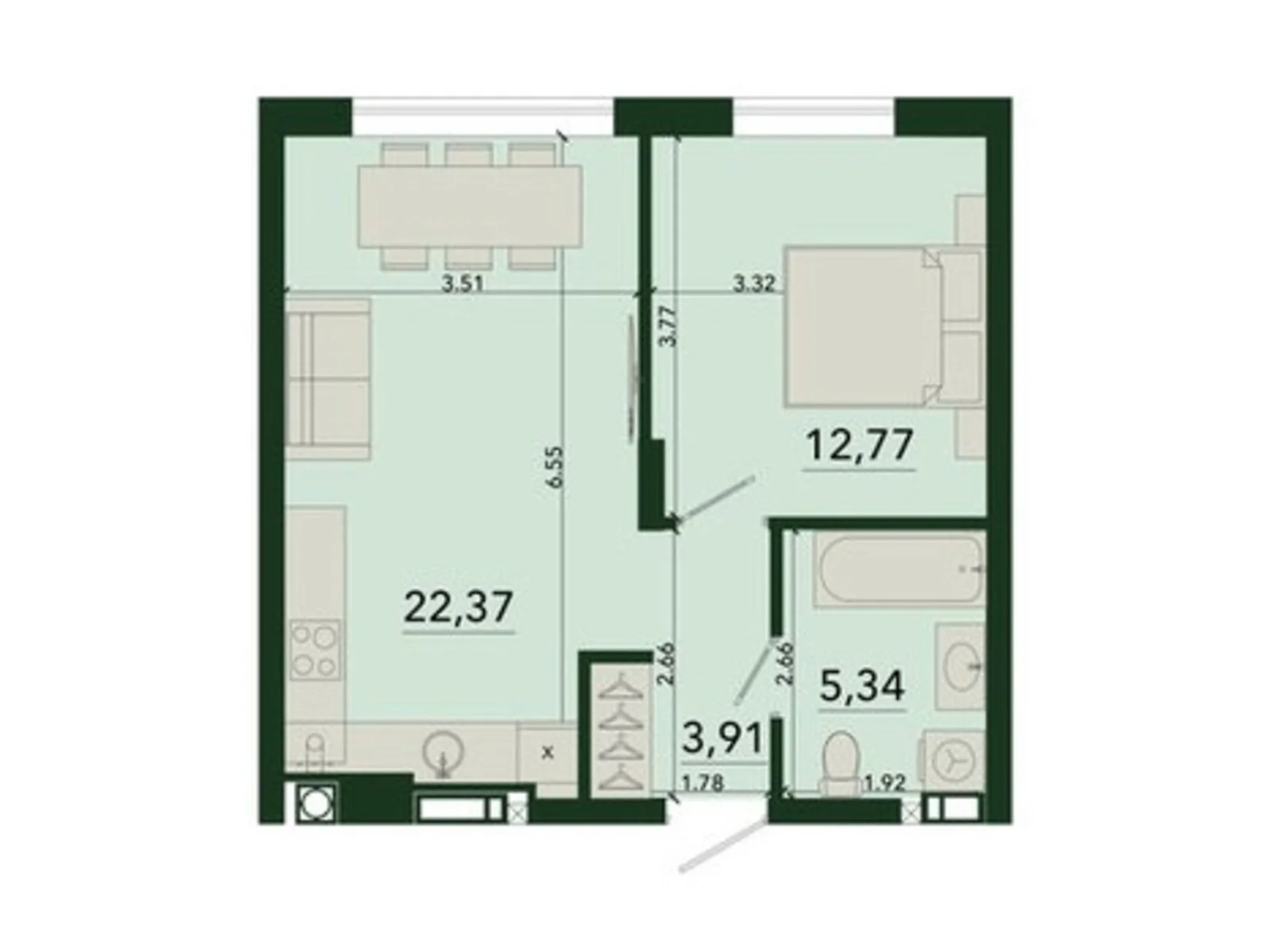 Продається 1-кімнатна квартира 44.42 кв. м у Сокільниках, вул. Героїв Крут - фото 1