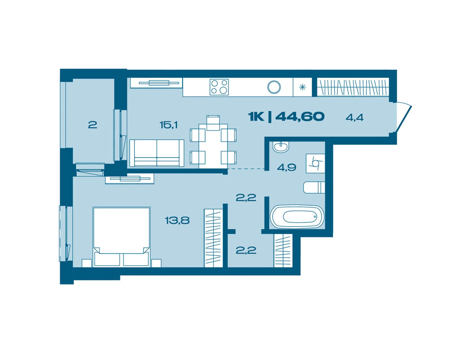 Продается 1-комнатная квартира 44.6 кв. м в Ивано-Франковске, ул. Коммунальная, 3 - фото 1
