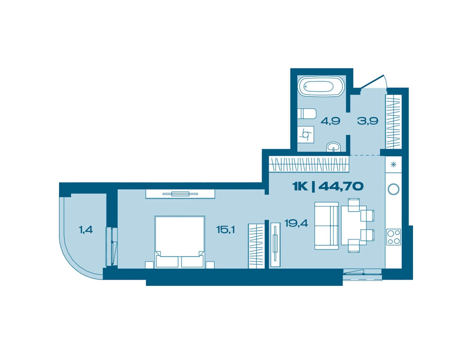 Продается 1-комнатная квартира 44.7 кв. м в Ивано-Франковске, ул. Коммунальная, 3 - фото 1