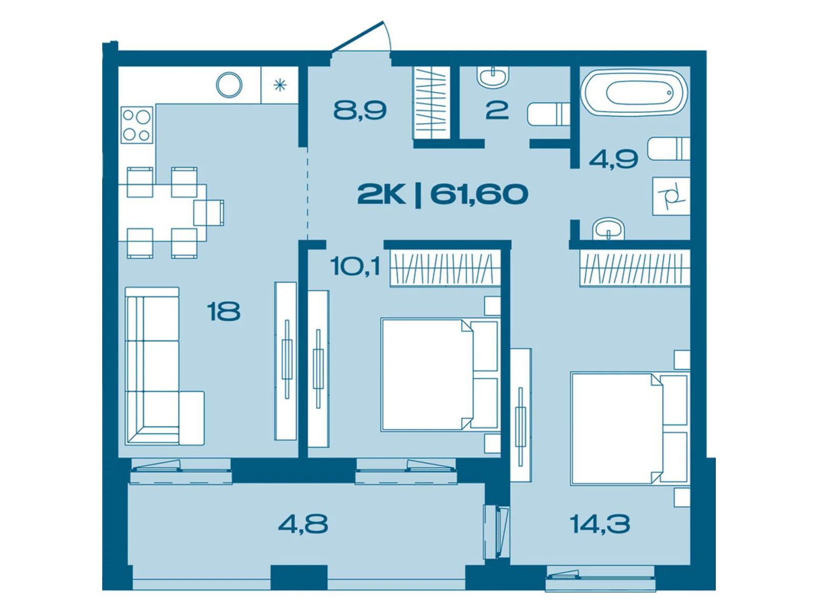 Продается 2-комнатная квартира 61.6 кв. м в Ивано-Франковске, ул. Коммунальная, 3 - фото 1