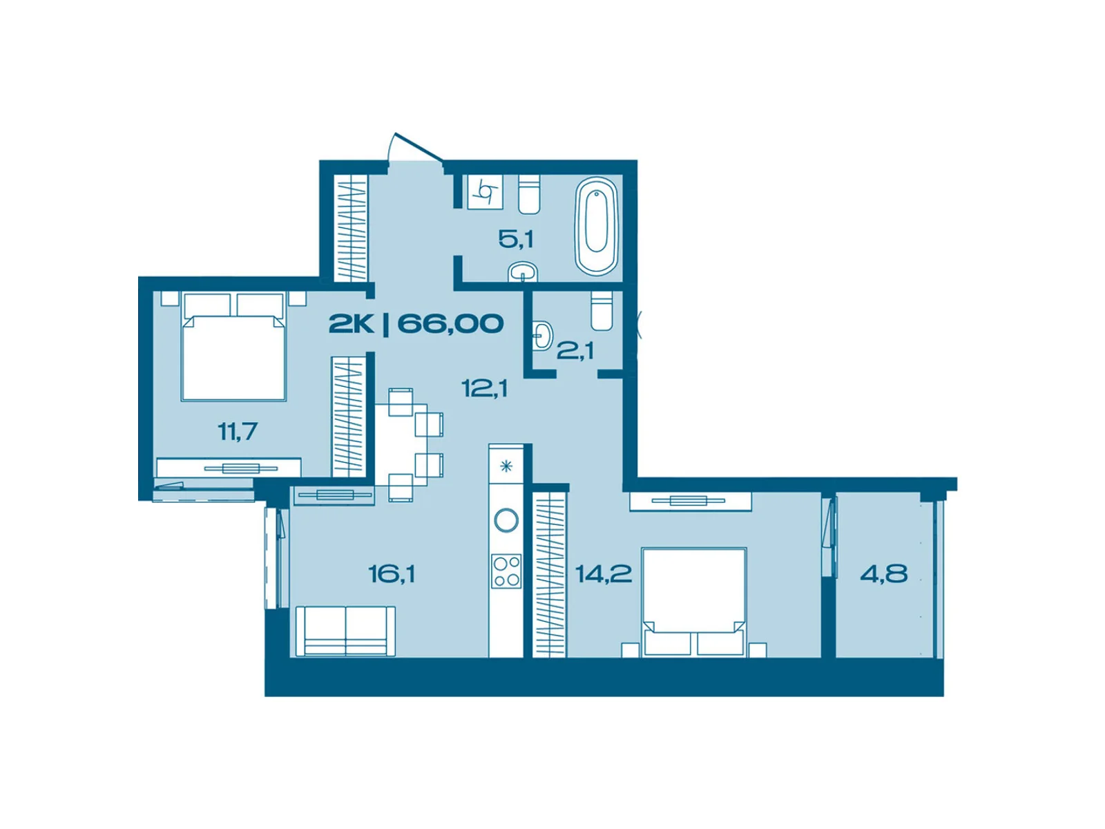 Продается 2-комнатная квартира 66 кв. м в Ивано-Франковске, ул. Коммунальная, 3 - фото 1