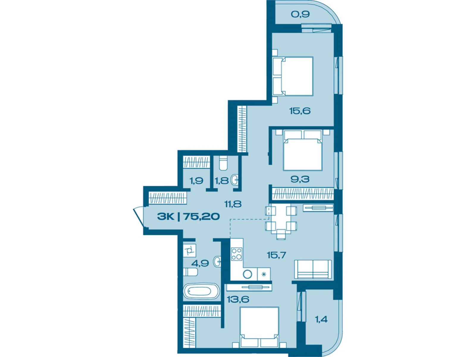 Продается 3-комнатная квартира 75.2 кв. м в Ивано-Франковске, ул. Коммунальная, 3 - фото 1