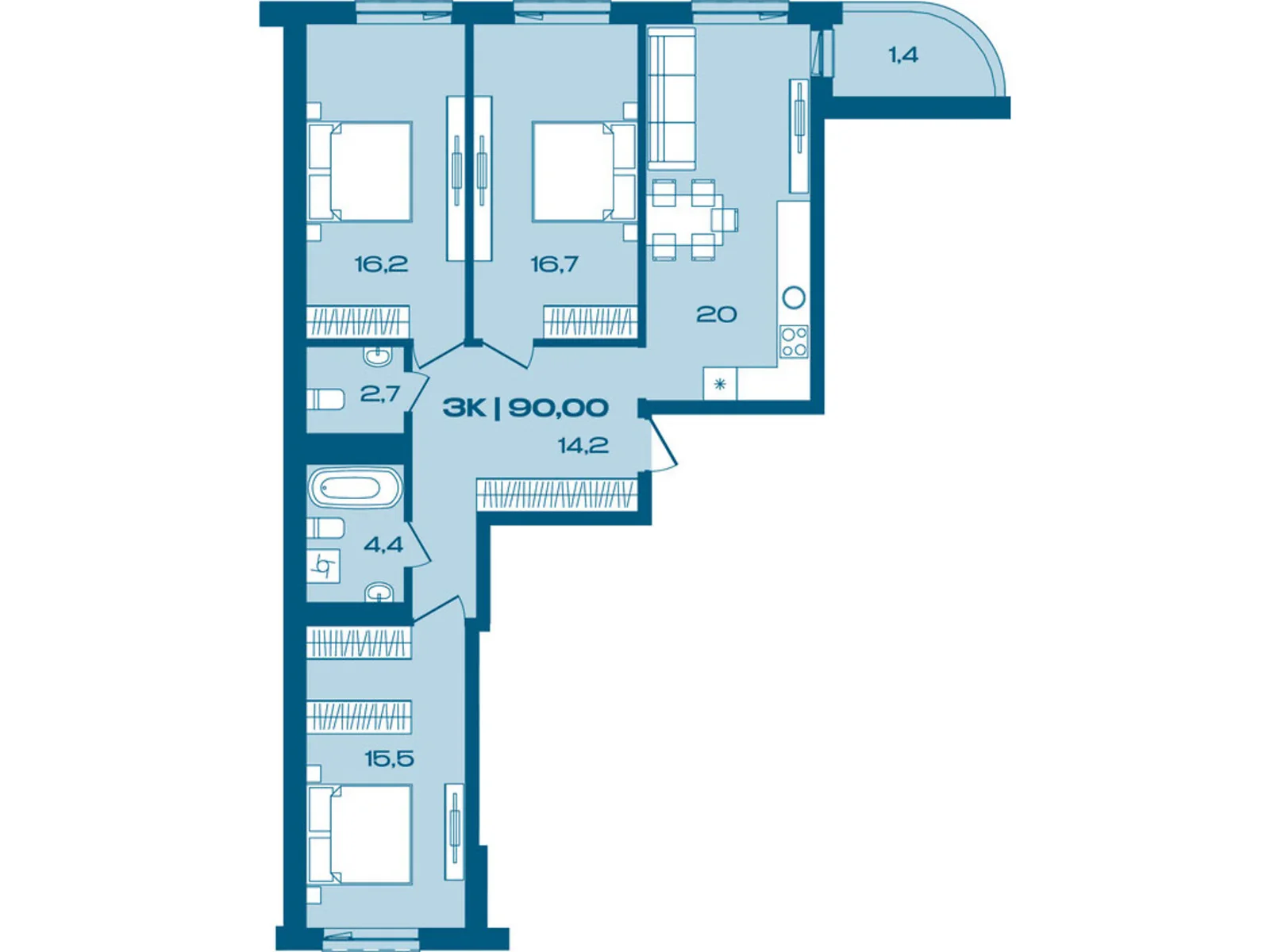 Продается 3-комнатная квартира 90 кв. м в Ивано-Франковске, ул. Коммунальная, 3 - фото 1