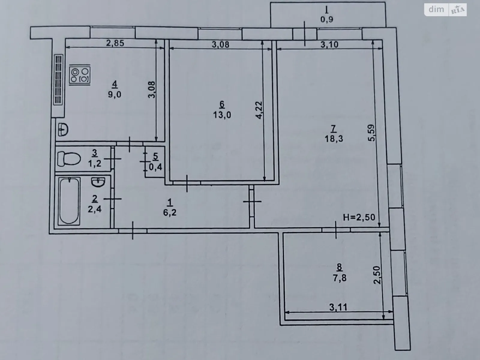 Продается 3-комнатная квартира 59.2 кв. м в, цена: 14000 $ - фото 1