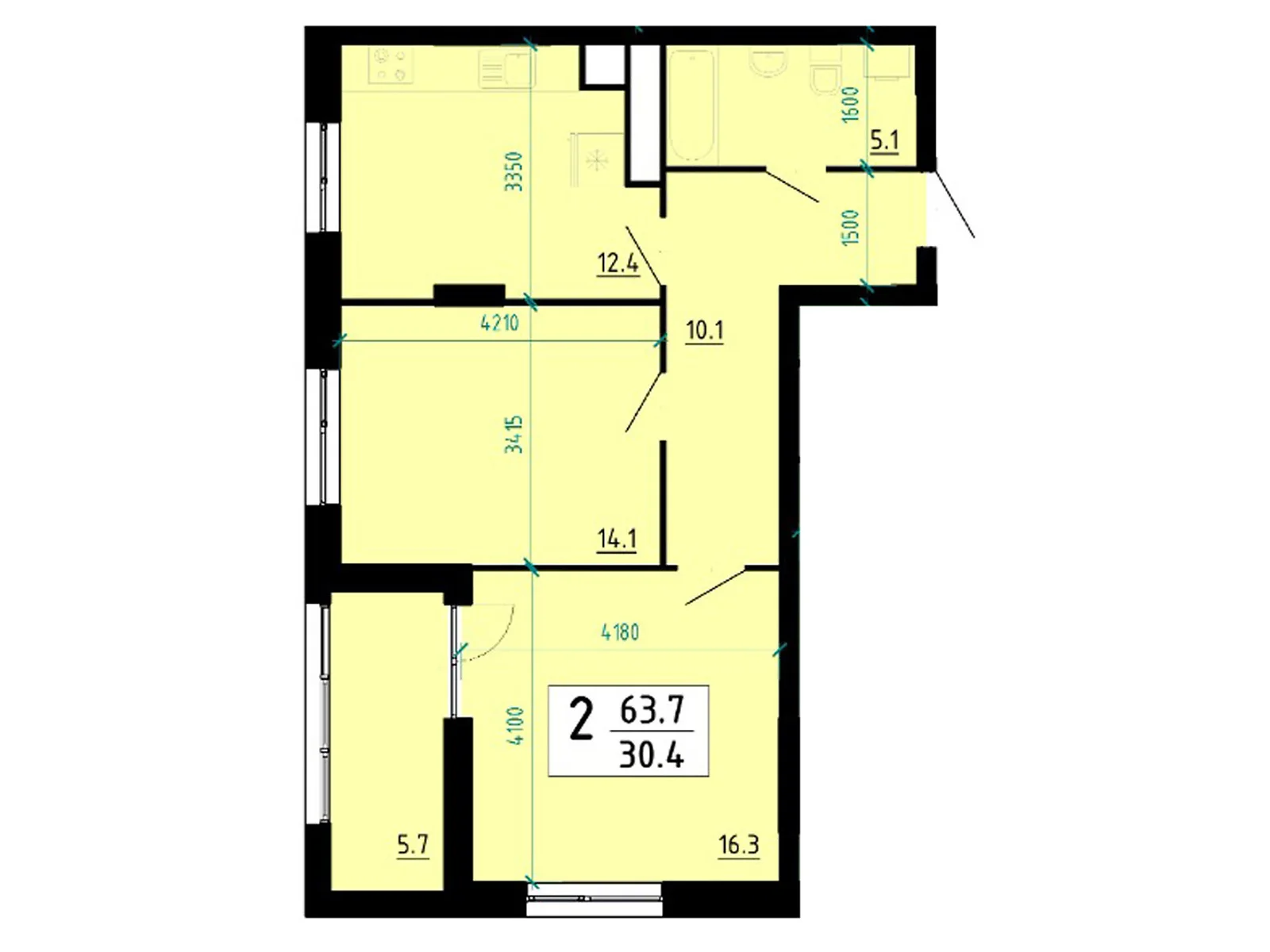 2-комнатная квартира 63.6 кв. м в Тернополе, ул. Глиняная, 10 - фото 1