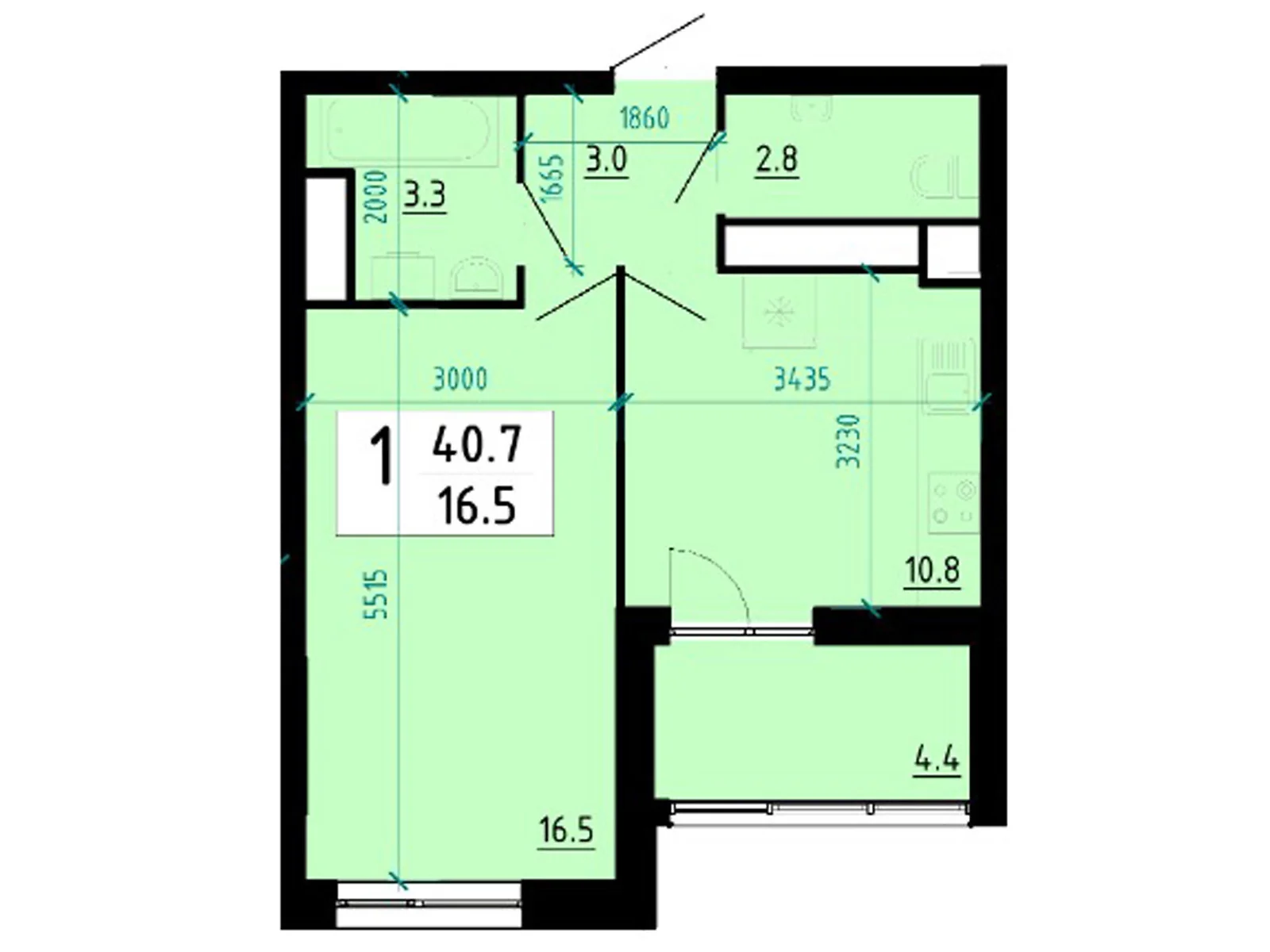 1-комнатная квартира 40.8 кв. м в Тернополе, ул. Глиняная, 10 - фото 1