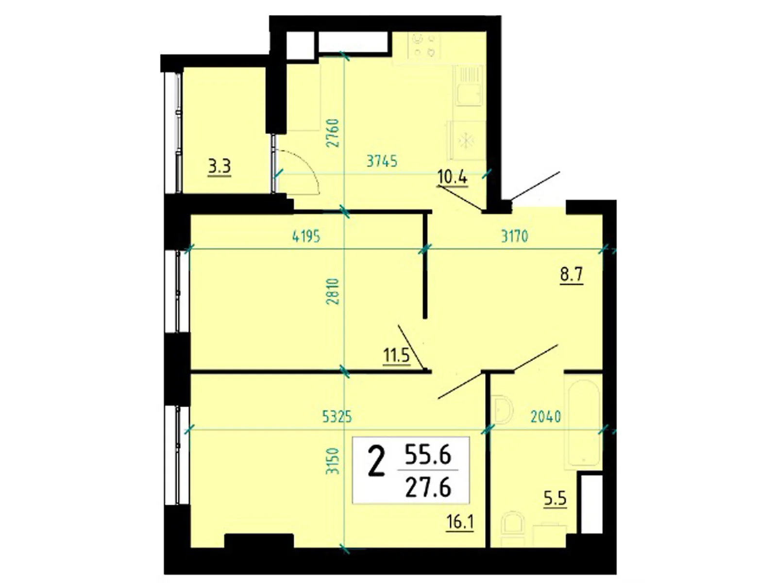 2-комнатная квартира 55.6 кв. м в Тернополе, ул. Глиняная, 10 - фото 1